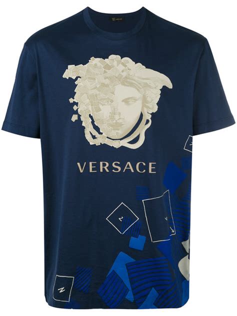 t-shirt stampa con domino foular versace uomo